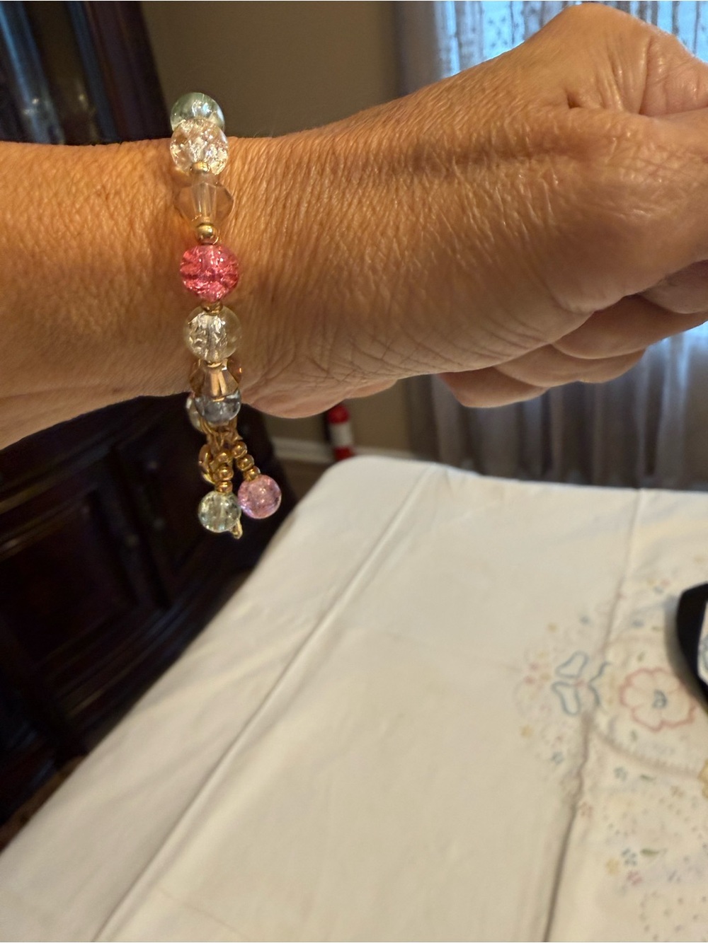 Gold-Tone Pink & Clear Bead Bracelet - Women Jewelry